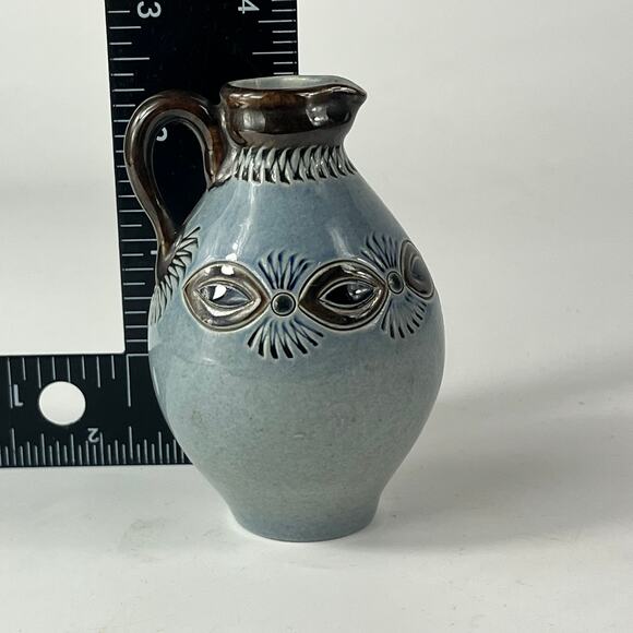 German Blue Flower Oil Cruet Signed Pottery Vintage Unique Tableware Handarbeit - Picture 7 of 9